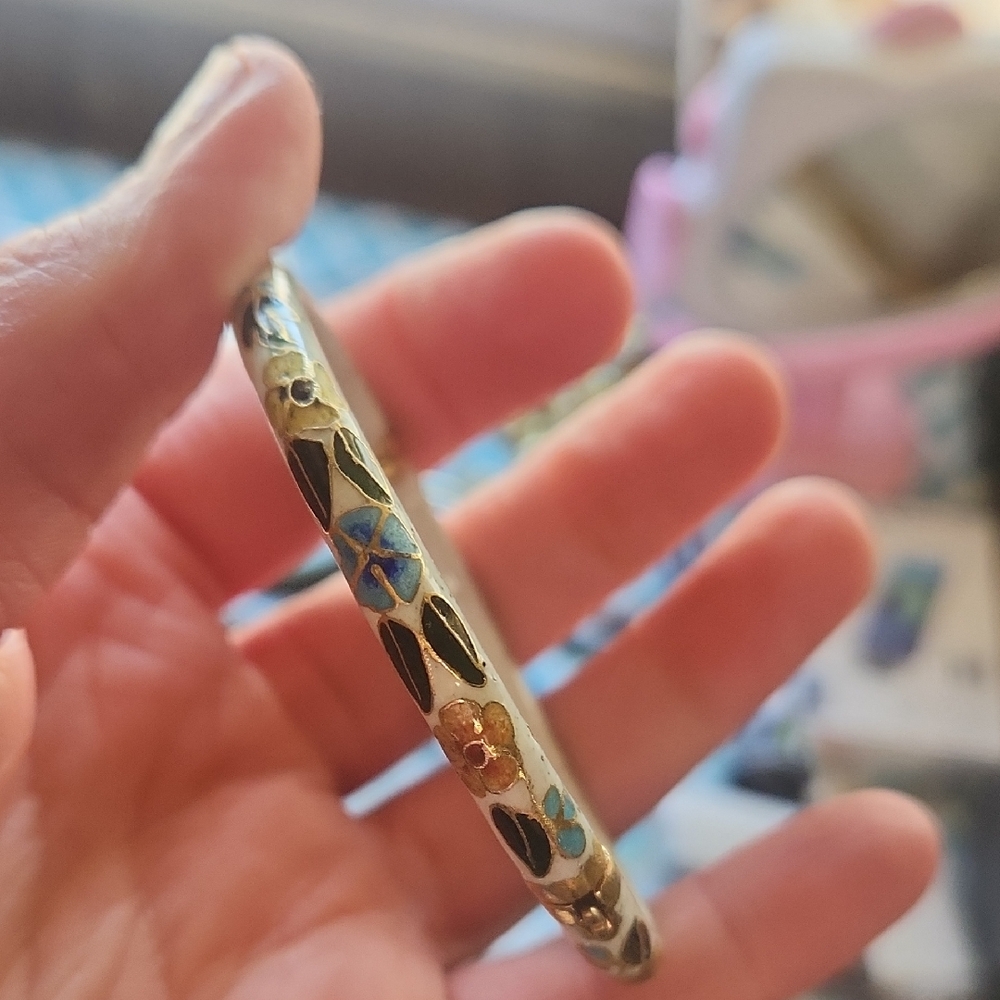 Floral Enamel Bangle Bracelet
